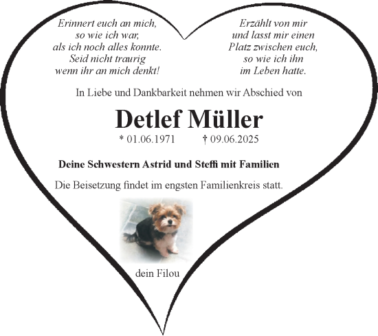 Traueranzeige von Detlef Müller von Trauerkombi Bitterfeld