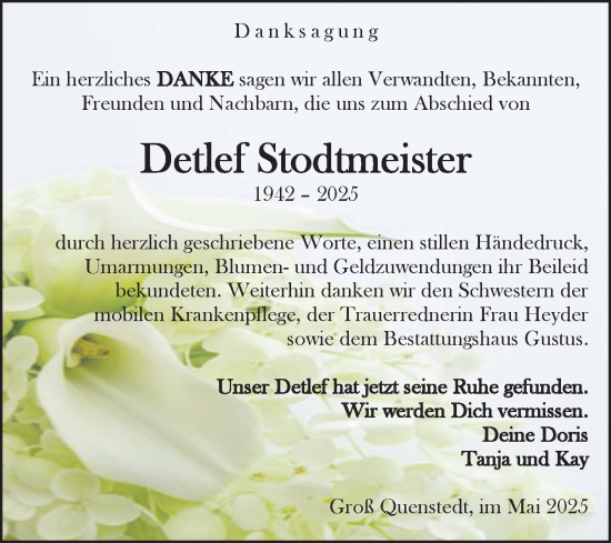 Traueranzeige von Detlef Stodtmeister von Volksstimme Halberstadt