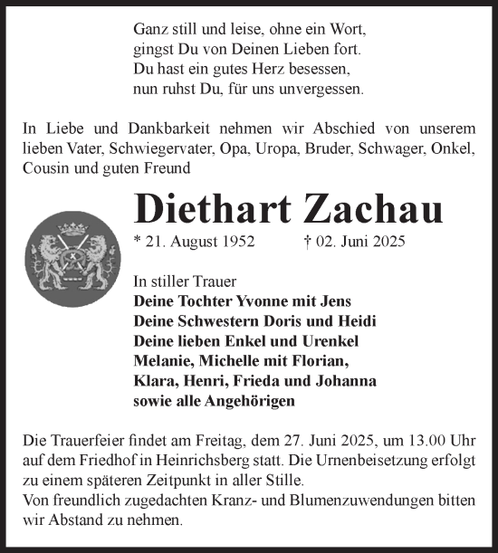 Traueranzeige von Diethart Zachau von Volksstimme Haldensleben/Wolmirstedt