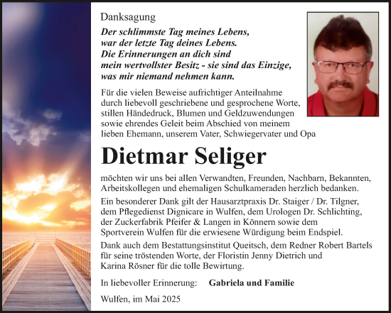 Traueranzeige von Dietmar Seliger von Trauerkombi Köthen