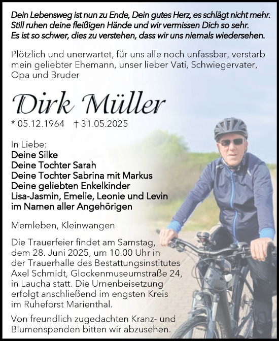 Traueranzeige von Dirk Müller von Super Sonntag Naumburg/Nebra