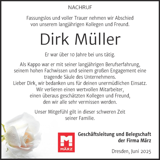 Traueranzeige von Dirk Müller von Naumburger Tageblatt