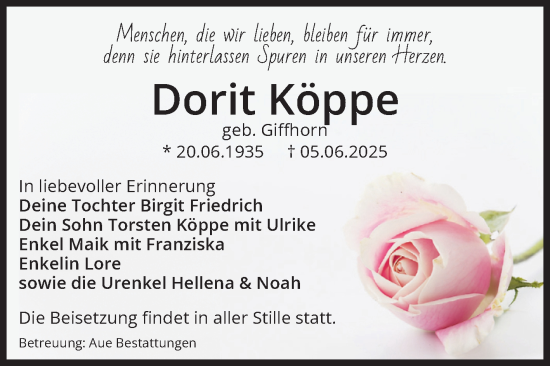 Traueranzeige von Dorit Köppe von Volksstimme Magdeburg