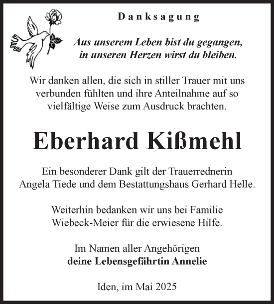 Traueranzeige von Eberhard Kißmehl von Volksstimme Altmark Ost