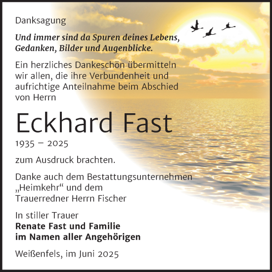 Traueranzeige von Eckhard Fast von Trauerkombi Weißenfels