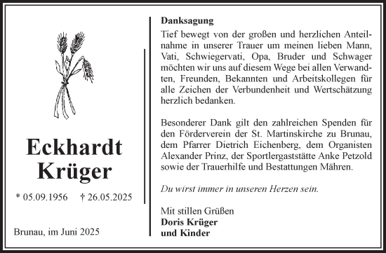 Traueranzeige von Eckhardt Krüger von Volksstimme Altmark Ost