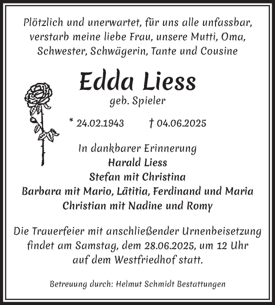 Traueranzeige von Edda Liess von Volksstimme Magdeburg