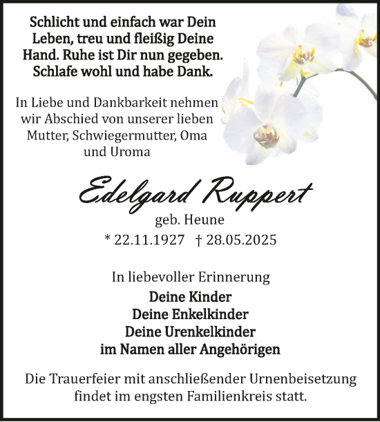 Traueranzeige von Edelgard Ruppert von Trauerkombi Bitterfeld