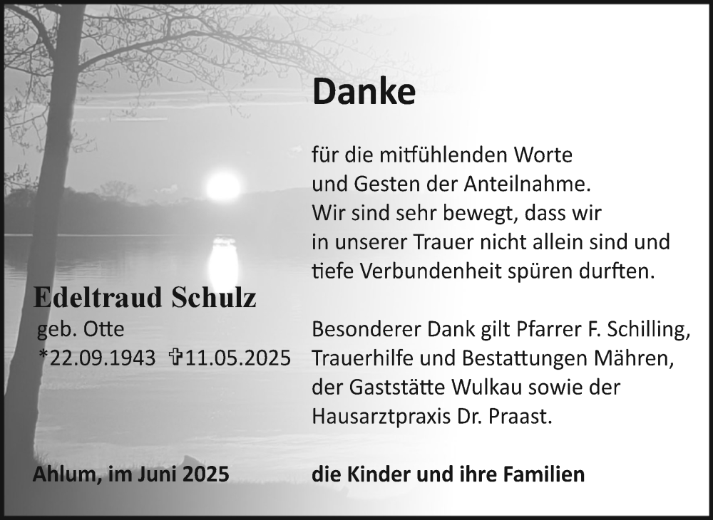  Traueranzeige für Edeltraud Schulz vom 21.06.2025 aus Volksstimme Altmark West