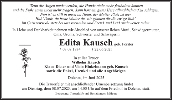Traueranzeige von Edita Kausch von Volksstimme Altmark West