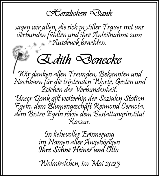Traueranzeige von Edith Genecke von Volksstimme Staßfurt