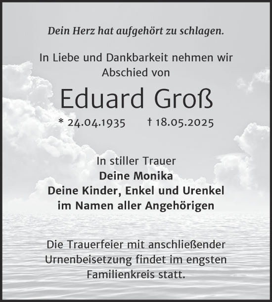 Traueranzeige von Eduard Groß von Mitteldeutsche Zeitung Halle/Saalkreis