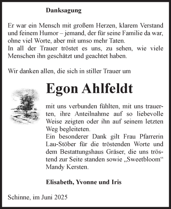 Traueranzeige von Egon Ahlfeldt von Volksstimme Altmark Ost