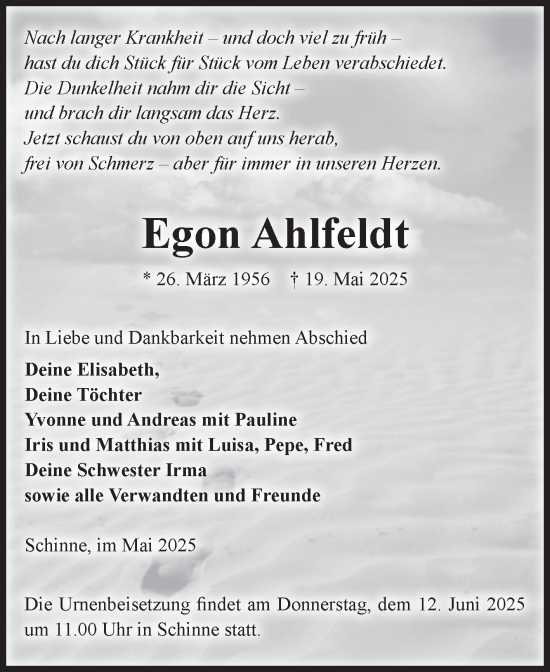 Traueranzeige von Egon Ahlfeldt von Volksstimme Altmark Ost