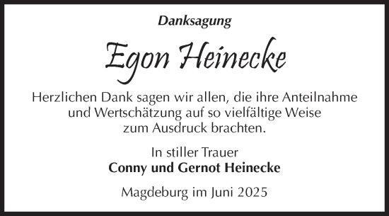 Traueranzeige von Egon Heinecke von Volksstimme Magdeburg