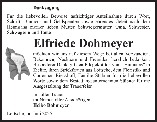 Traueranzeige von Elfriede Dohmeyer von Volksstimme Haldensleben/Wolmirstedt