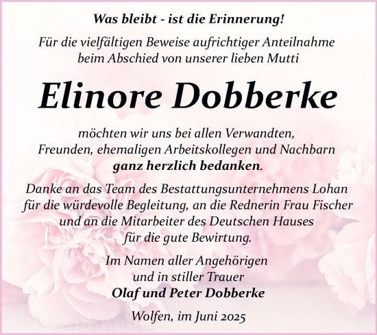 Traueranzeige von Elinore Dobberke von Trauerkombi Bitterfeld