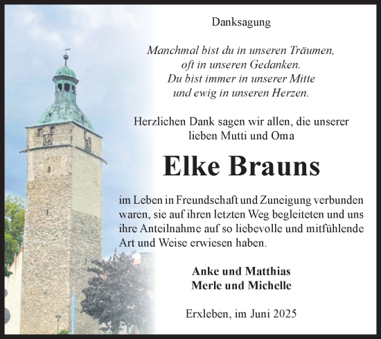 Traueranzeige von Elke Brauns von Volksstimme Haldensleben/Wolmirstedt