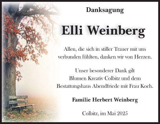 Traueranzeige von Elli Weinberg von Volksstimme Haldensleben/Wolmirstedt