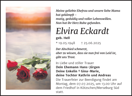 Traueranzeige von Elvira Eckardt von Trauerkombi Merseburg