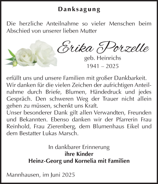 Traueranzeige von Erika Porzelle von Volksstimme Haldensleben/Wolmirstedt