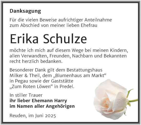 Traueranzeige von Erika Schulze von Trauerkombi Zeitz
