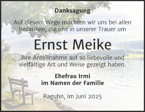 Traueranzeige von Ernst Meike von Trauerkombi Bitterfeld
