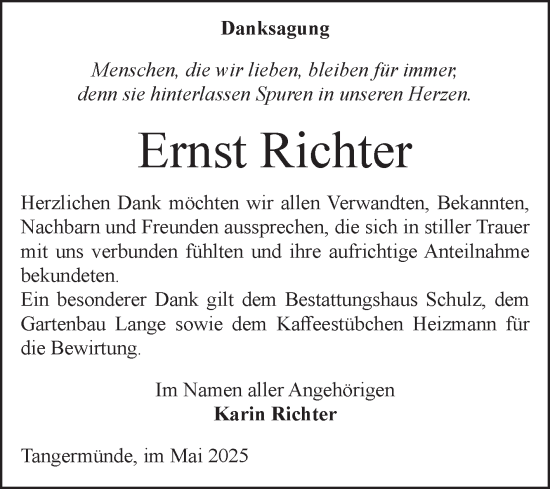Traueranzeige von Ernst Richter von Volksstimme Altmark Ost