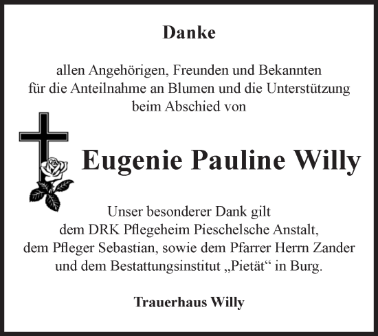 Traueranzeige von Eugenie Pauline Willy 