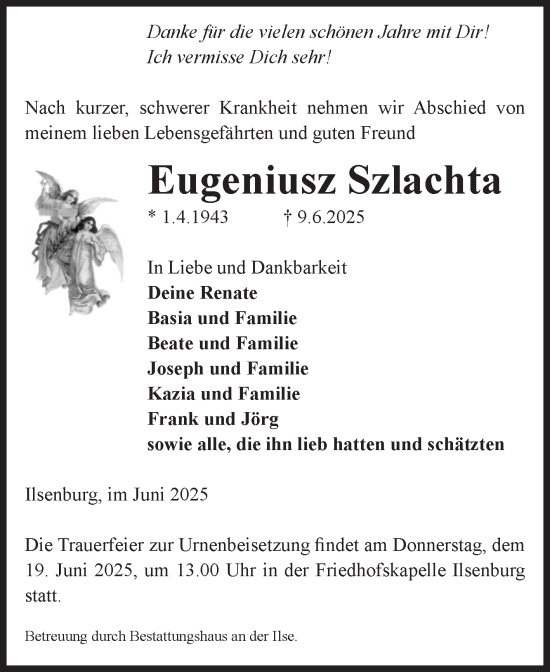 Traueranzeige von Eugeniusz Szlachta von Volksstimme Wernigerode