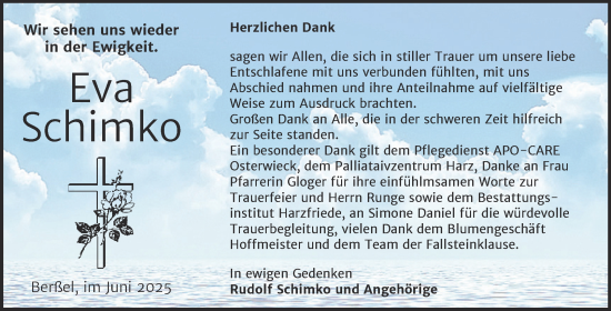 Traueranzeige von Eva Schimko von Volksstimme Halberstadt