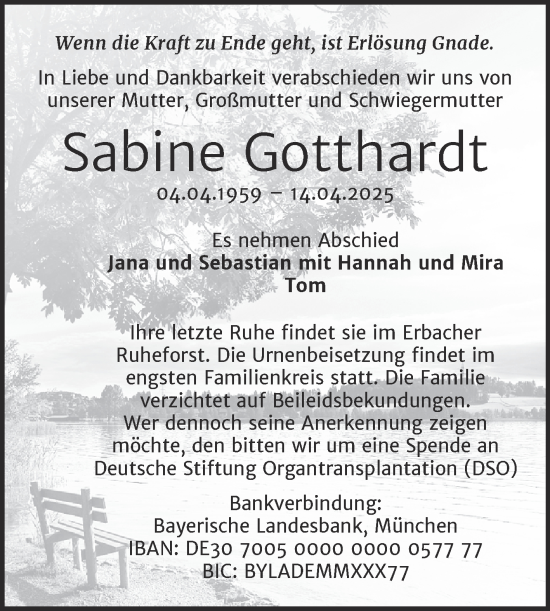 Traueranzeige von Sabine Gotthardt von Trauerkombi Haldensleben / Wolmirstedt