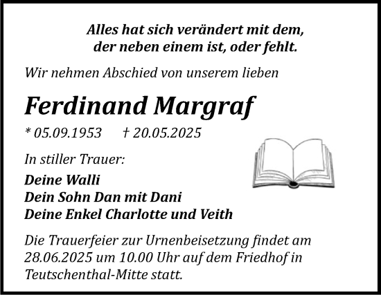 Traueranzeige von Ferdinand Margraf von Mitteldeutsche Zeitung Halle/Saalkreis