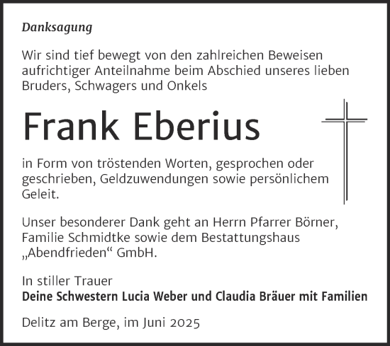 Traueranzeige von Frank Eberius von Trauerkombi Merseburg