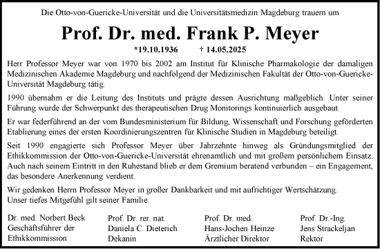 Traueranzeige von Frank Meyer von Volksstimme Magdeburg