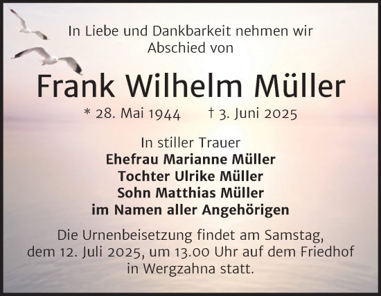 Traueranzeige von Frank Müller von Trauerkombi Wittenberg