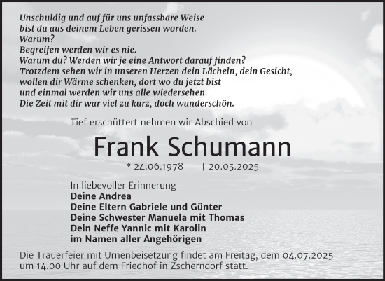 Traueranzeige von Frank Schumann von Trauerkombi Bitterfeld