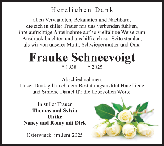Traueranzeige von Frauke Schneevoigt von Volksstimme Halberstadt
