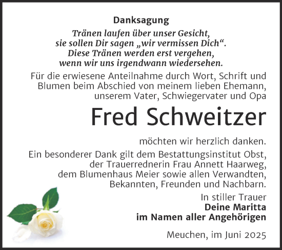 Traueranzeige von Fred Schweitzer von Trauerkombi Weißenfels