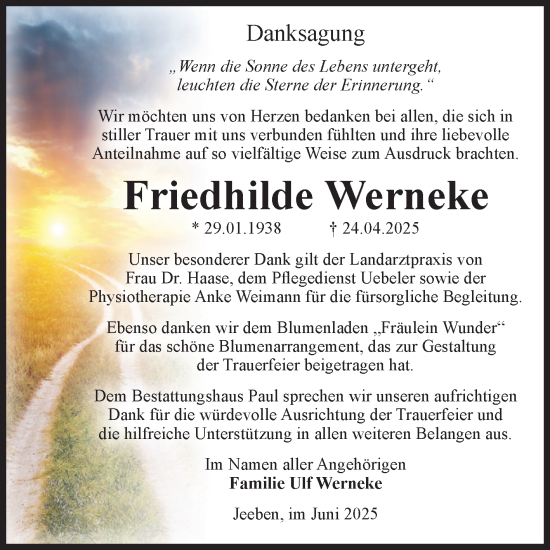 Traueranzeige von Friedhilde Werneke von Volksstimme Altmark West