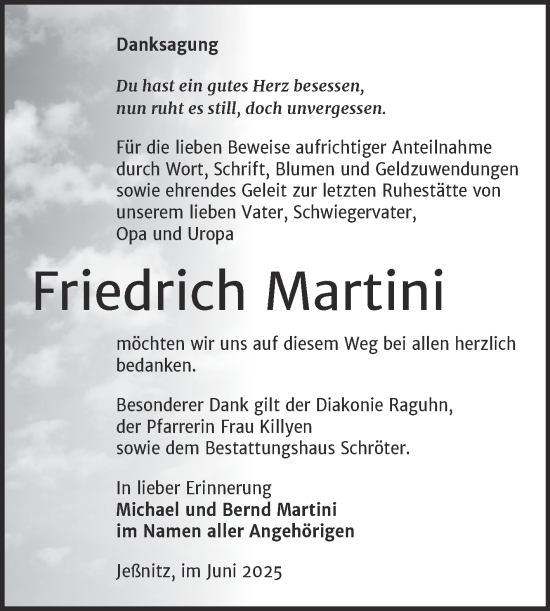 Traueranzeige von Friedrich Martini von Trauerkombi Bitterfeld