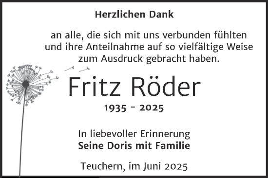 Traueranzeige von Fritz Röder von Trauerkombi Weißenfels