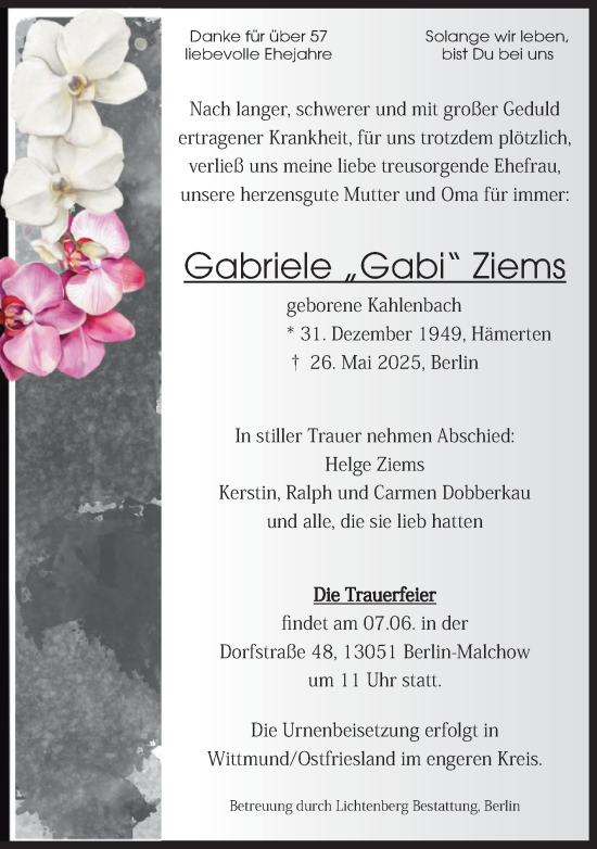 Traueranzeige von Gabriele Ziems von Volksstimme Altmark Ost