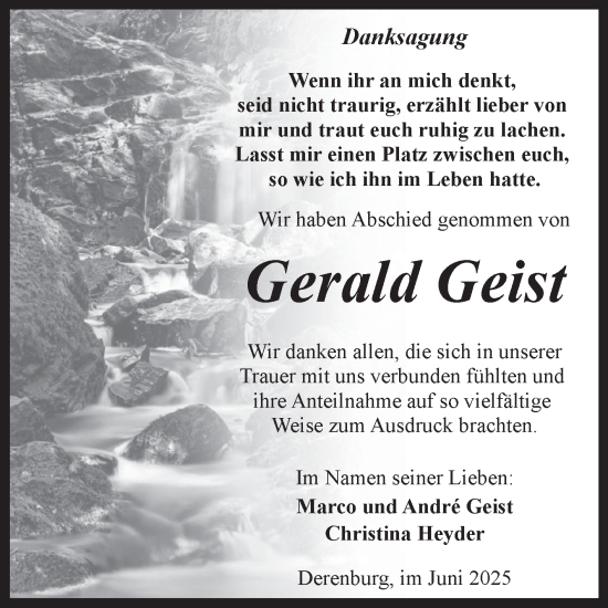 Traueranzeige von Gerald Geist von Volksstimme Wernigerode