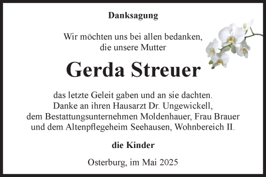 Traueranzeige von Gerda Streuer von Volksstimme Altmark Ost