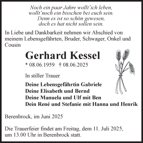 Traueranzeige von Gerhard Kessel von Volksstimme Haldensleben/Wolmirstedt
