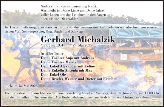 Traueranzeige von Gerhard Michalzik 