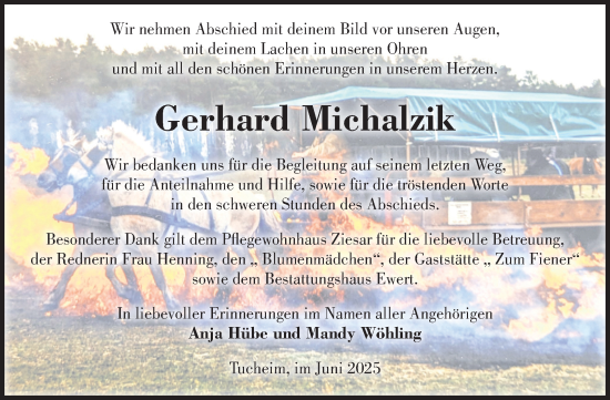 Traueranzeige von Gerhard Michalzik von Volksstimme Burg/Genthin