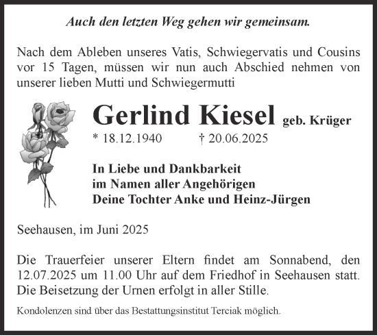 Traueranzeige von Gerlind Kiesel von Volksstimme Oschersleben/Wanzleben