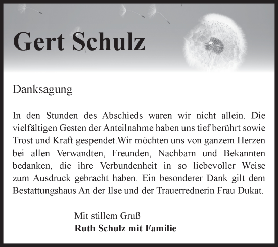 Traueranzeige von Gert Schulz von Volksstimme Wernigerode